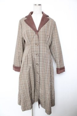画像1: axes femme / チェック柄ワンピースコート M 茶 Y-26-01-07-154-AX-OP-SZ-ZY