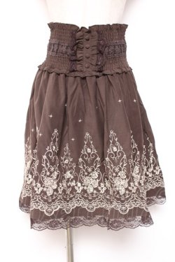 画像1: axes femme / ハイウエスト刺繍スカート M 茶 Y-26-01-07-168-AX-SK-SZ-ZY