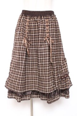 画像1: axes femme / チェック柄ミディスカート M 茶 Y-26-01-07-170-AX-SK-SZ-ZY