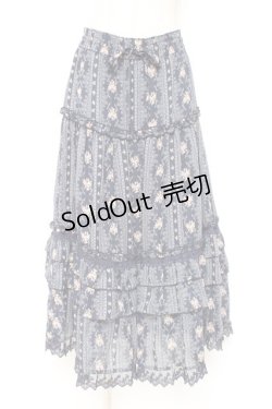 画像1: axes femme / 花柄ロングスカート M 紺 Y-26-01-07-173-AX-SK-SZ-ZY