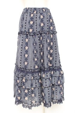 画像2: axes femme / 花柄ロングスカート M 紺 Y-26-01-07-173-AX-SK-SZ-ZY