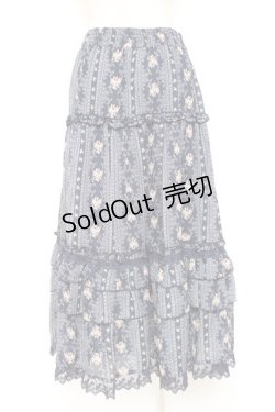 画像2: axes femme / 花柄ロングスカート M 紺 Y-26-01-07-173-AX-SK-SZ-ZY