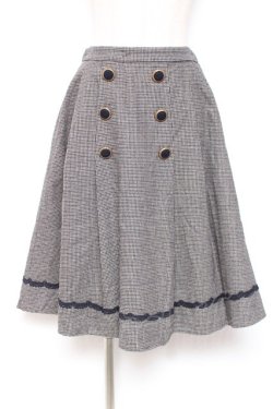 画像1: axes femme / ダブル釦サイドプリーツスカート M 紺 Y-26-01-07-179-AX-SK-SZ-ZY