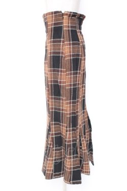 画像2: natural couture / ビッグチェックハイウエストマーメイドスカート M ブラウン Y-26-01-07-182-LO-SK-SZ-ZY