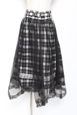 画像1: axes femme / 格子柄フロッキーptスカート M 黒 Y-26-01-07-192-AX-SK-SZ-ZY