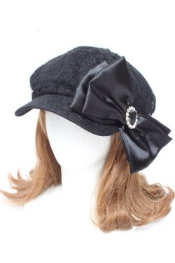 画像1: Princess Melody / きらきらリング付きおりぼんレースキャスケット  黒 Y-26-01-07-030-EL-AC-SZ-ZY