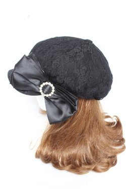 画像2: Princess Melody / きらきらリング付きおりぼんレースキャスケット  黒 Y-26-01-07-030-EL-AC-SZ-ZY