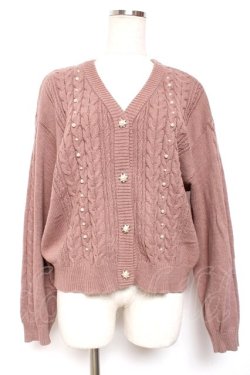 画像1: axes femme / パール×ケーブルニットカーデ F モカ Y-26-01-09-034-AX-TO-SZ-ZY