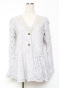 axes femme / 総レースペプラムカーディガン M ラベンダー Y-26-01-09-041-AX-TO-SZ-ZY