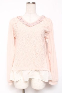 画像1: axes femme / 起毛レースVネックプルオーバー Ｍ アワピンク Y-26-01-09-042-AX-TO-SZ-ZY