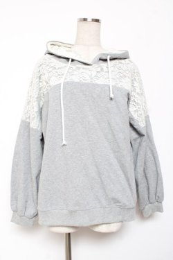 画像1: axes femme / レース切替フーディーパーカー M グレー Y-26-01-09-051-AX-TO-SZ-ZY