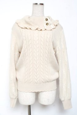 画像1: axes femme / 釦付き袖レースニットプルオーバー M 生成り Y-26-01-09-053-AX-TO-SZ-ZY