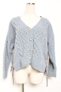 画像1: axes femme / サイドレースアップニットカーディガン M サックス Y-26-01-09-055-AX-TO-SZ-ZY