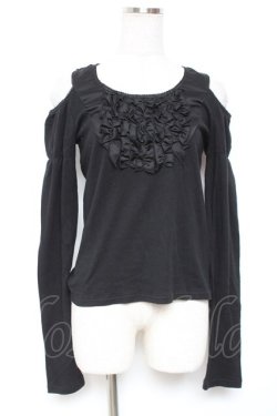 画像1: BPN / フリル肩開きカットソー M 黒 Y-26-01-09-061-GO-TO-SZ-ZY