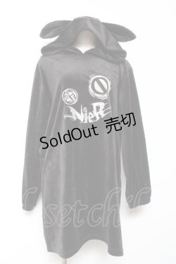 画像1: NieR Clothing / うさ耳フード付ロングパーカーワンピース  黒 Y-26-01-09-075-PU-OP-SZ-ZY