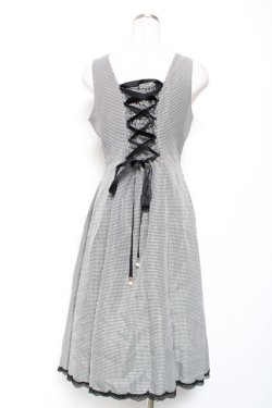 画像2: axes femme / 編み上げ千鳥格子ジャンスカ F 黒 Y-26-01-09-087-AX-OP-SZ-ZY