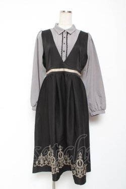 画像1: axes femme POETIQUE / トランプ刺繍レイヤードワンピース M 黒 Y-26-01-09-098-AX-OP-SZ-ZY