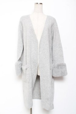 画像1: axes femme / ファー袖ロングニットカーデ M グレー Y-26-01-09-100-AX-TO-AS-ZY