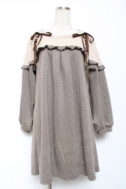 画像1: axes femme / ヨーク切替千鳥柄カットチュニ M 茶 Y-26-01-09-102-AX-OP-SZ-ZY