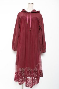 画像1: axes femme POETIQUE / チュールパーカーワンピース M ワイン Y-26-01-09-105-AX-OP-SZ-ZY