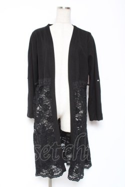 画像1: axes femme / レース切り替えロングカーデ M 黒 Y-26-01-09-110-AX-TO-SZ-ZY