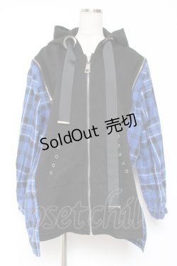 画像1: IRO+IRO / ポチェックくしゅくしゅパーカー M 青 Y-26-01-09-113-LO-TO-SZ-ZY