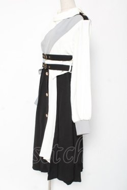 画像2: IRO+IRO / 配色×変形アシンメトリーモードシャツワンピース M 白×黒 Y-26-01-09-114-LO-OP-SZ-ZY