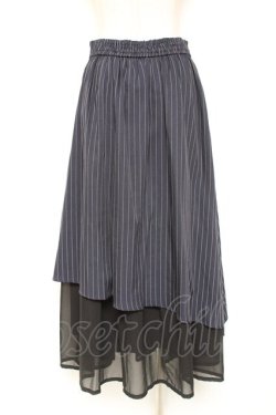 画像2: axes femme / シフォン切替ストライプスカート F 紺 Y-26-01-09-138-AX-SK-SZ-ZY
