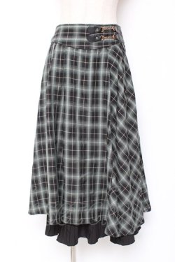画像1: axes femme / 裾プリーツチェック柄スカート M 黒 Y-26-01-09-153-AX-SK-SZ-ZY