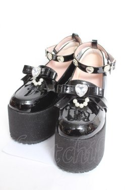 画像1: Ank Rouge / エナメルリボン厚底ローファー M 黒 Y-26-01-09-023-CA-OP-SZ-ZY