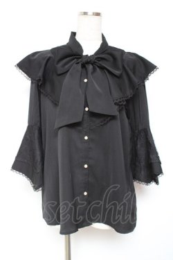 画像1: axes femme / タイ付姫袖風フリルブラウス F 黒 Y-26-01-09-027-AX-BL-SZ-ZY