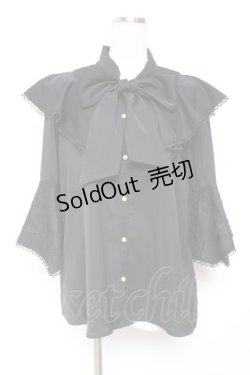 画像1: axes femme / タイ付姫袖風フリルブラウス F 黒 Y-26-01-09-027-AX-BL-SZ-ZY