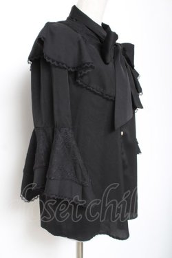 画像3: axes femme / タイ付姫袖風フリルブラウス F 黒 Y-26-01-09-027-AX-BL-SZ-ZY