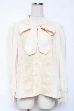 画像1: axes femme / 繊細レース重ねボウタイブラウス M 生成り Y-26-01-09-029-AX-BL-SZ-ZY