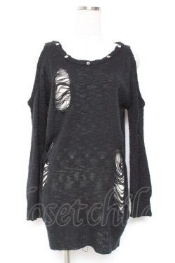 画像1: GLAD NEWS / スタッズ付きダメージニット  黒 Y-26-01-12-082-GL-TO-SZ-ZY