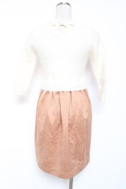 画像2: axes femme / ビジュー付きフェザーニット切替ワンピース M 白×キャメル Y-26-01-12-123-AX-OP-SZ-ZY