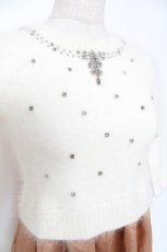 画像4: axes femme / ビジュー付きフェザーニット切替ワンピース M 白×キャメル Y-26-01-12-123-AX-OP-SZ-ZT067 (4)