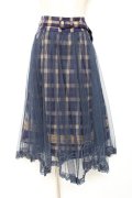 axes femme / チュール重ねチェックスカート  紺 Y-26-01-12-137-AX-SK-SZ-ZY