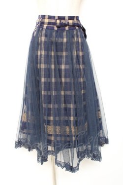 画像1: axes femme / チュール重ねチェックスカート  紺 Y-26-01-12-137-AX-SK-SZ-ZY