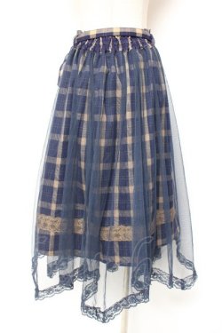 画像2: axes femme / チュール重ねチェックスカート  紺 Y-26-01-12-137-AX-SK-SZ-ZY