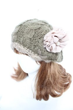 画像1: axes femme / ケーブル編みニット帽  グリーン Y-26-01-12-020-AX-AC-SZ-ZY