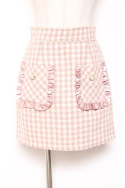 画像1: Ank Rouge /ギンガムツイードスカート M ピンク Y-26-01-12-154-CA-SK-SZ-ZY