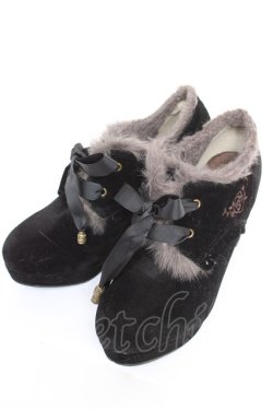 画像1: axes femme / 刺繍入り配色ファーブーティー M 黒 Y-26-01-12-026-AX-SH-SZ-ZY