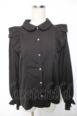 画像1: axes femme POETIQUE / リボン付丸襟長袖ブラウス M 黒 Y-26-01-16-059-AX-BL-SZ-ZY