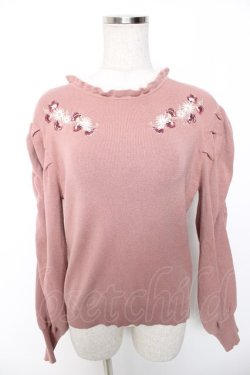 画像1: axes femme / スイートピー刺繍ニット M ピンク Y-26-01-16-060-AX-BL-SZ-ZY