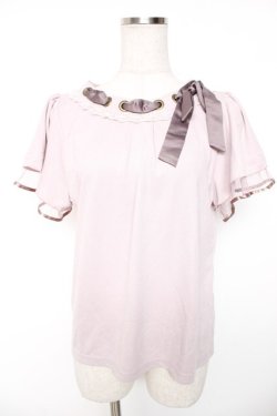 画像1: axes femme POETIQUE / ネックリボンデザインカットソー M ピンク Y-26-01-16-072-AX-TO-SZ-ZY