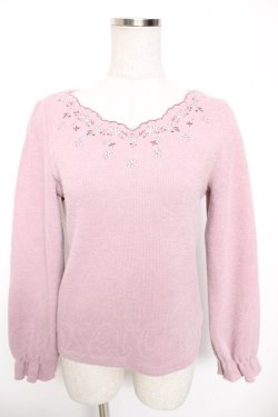 画像1: axes femme / お花刺繍ニットプルオーバー M ピンク Y-26-01-16-091-AX-TO-SZ-ZY