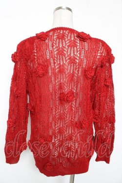 画像2: INGEBORG / カメリアモチーフ透かしニット  赤 Y-26-01-16-120-LO-TO-SZ-ZY