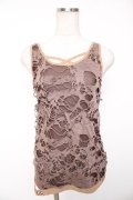 Ozz Croce / プリント入り異素材切替ノースリーブトップス  ブラウン Y-26-01-16-129-OO-TO-SZ-ZY