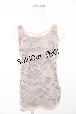 画像1: Ozz Croce / プリント入り異素材切替ノースリーブトップス  ブラウン Y-26-01-16-129-OO-TO-SZ-ZS